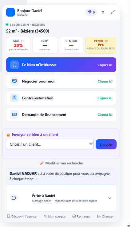 L'extension MOTIVIA sur une page d'annonce, avec le champ pour taper un mot